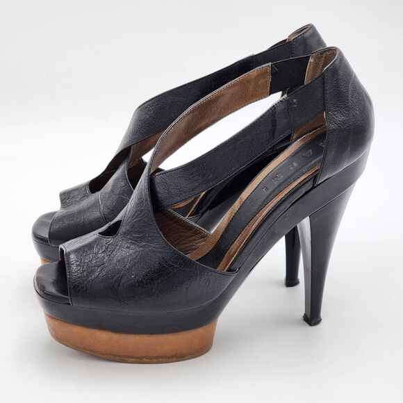 Marni Vintage Cross Strap Wooden Platform Heels Size 8 - Picture 4 of 11